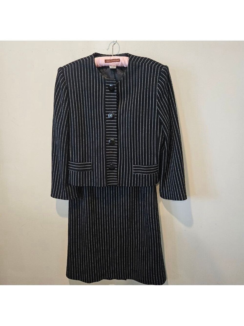 Women's Heury Lee Vintage Skirt Suit Size 12P Black White Striped